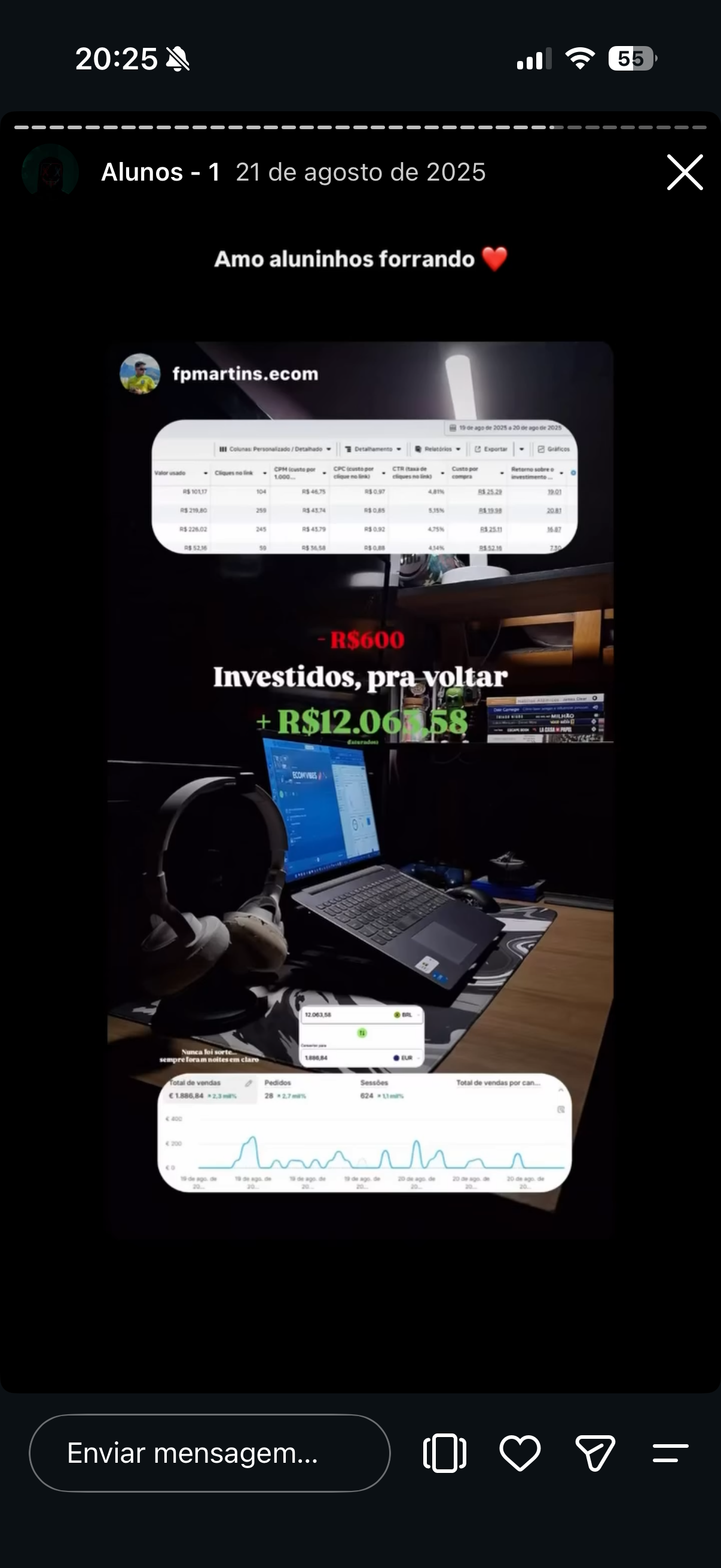 Aluno que investiu 600 e voltou com mais de 12 mil em vendas